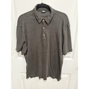 Faherty Reserve Polo Shirt Mens Large Gray 100% Linen Casual Preppy Comfort